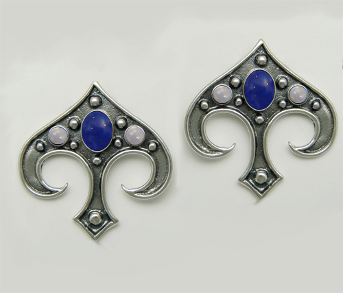 Sterling Silver Gothic Inspired Drop Dangle Earrings With Lapis Lazuli And Rainbow Moonstone Sterling Silver Gothic Inspired Drop Dangle Earrings With Lapis Lazuli And Rainbow Moonstone